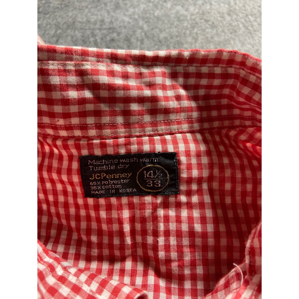JCPenney Western Shirt Red White Gingham Pearl Snap Long Sleeve 14.5 33
